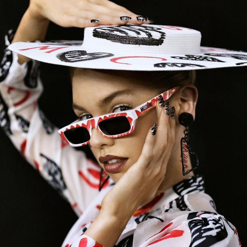 Stella Maxwell featured in  the Moschino Eyewear advertisement for Spring/Summer 2019