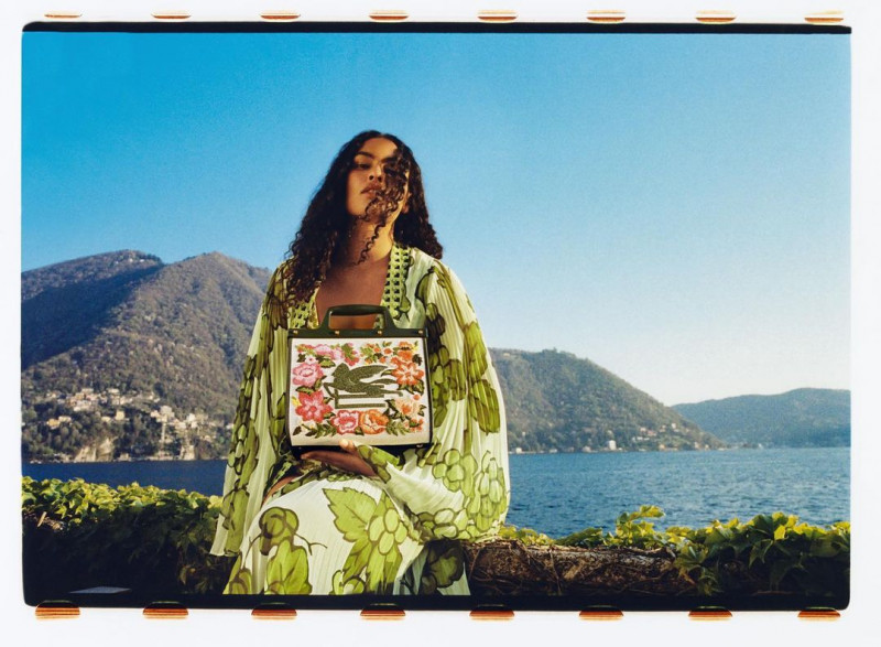 Ylang Messenguiral featured in  the Etro advertisement for Summer 2023