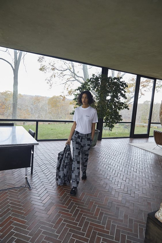 Damaris Goddrie featured in  the Off-White Glass House lookbook for Pre-Fall 2018