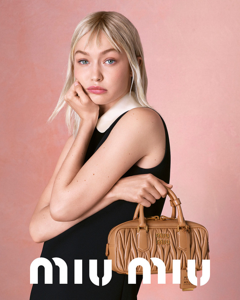 Gigi Hadid featured in  the Miu Miu Miu Miu Matelasse 2023 Campaign Featuring Gigi Hadid advertisement for Spring/Summer 2023