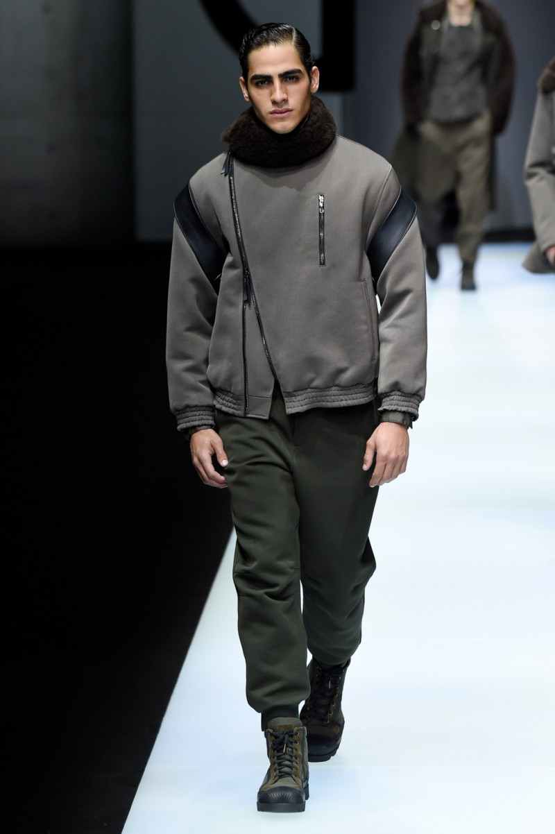 Jhonattan Burjack featured in  the Giorgio Armani fashion show for Autumn/Winter 2018