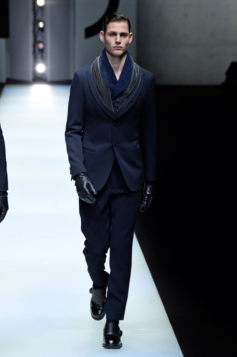 Max Snippe featured in  the Giorgio Armani fashion show for Autumn/Winter 2018