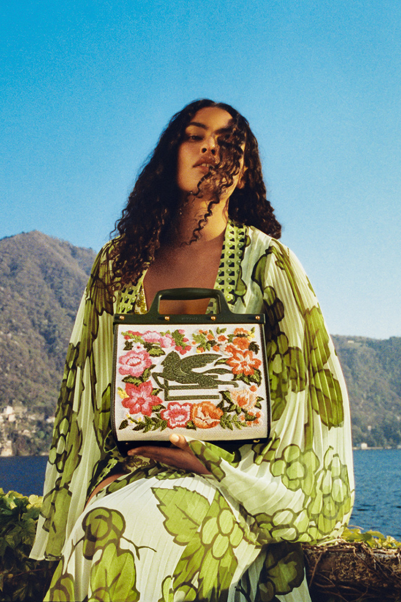 Ylang Messenguiral featured in  the Etro advertisement for Spring/Summer 2023
