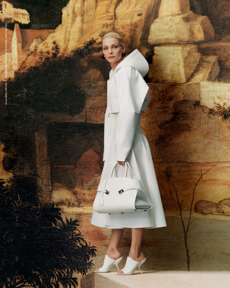 Jessica Stam featured in  the Salvatore Ferragamo New Renaissance advertisement for Autumn/Winter 2023