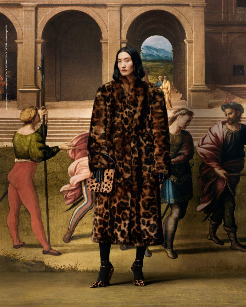 Lina Zhang featured in  the Salvatore Ferragamo New Renaissance advertisement for Autumn/Winter 2023