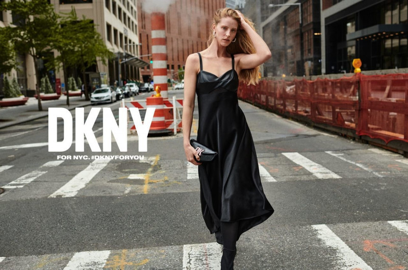 Abby Champion featured in  the DKNY advertisement for Autumn/Winter 2023