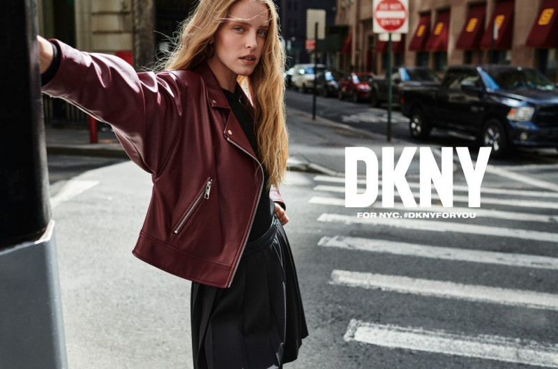 Abby Champion featured in  the DKNY advertisement for Autumn/Winter 2023