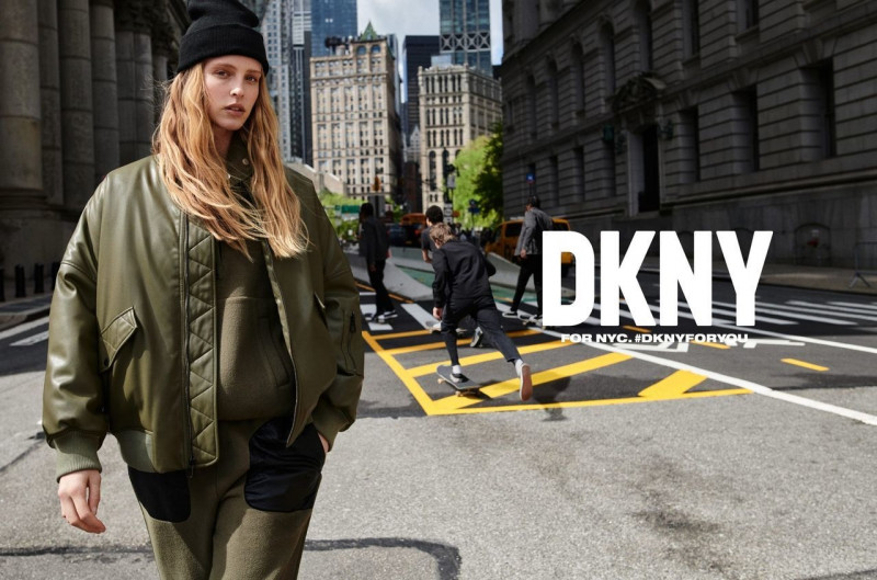 Abby Champion featured in  the DKNY advertisement for Autumn/Winter 2023