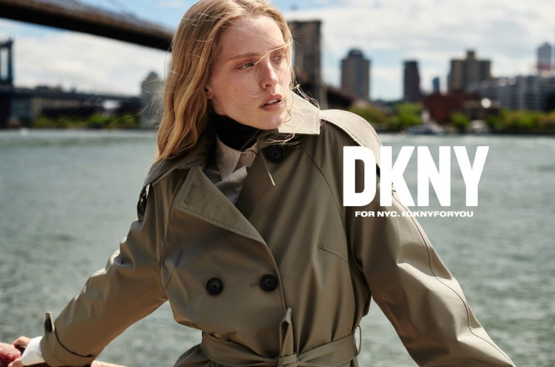 Abby Champion featured in  the DKNY advertisement for Autumn/Winter 2023