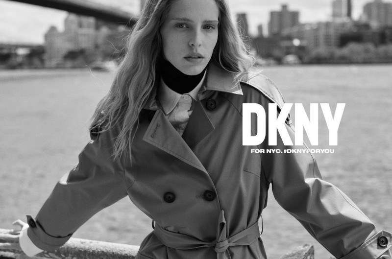 Abby Champion featured in  the DKNY advertisement for Autumn/Winter 2023