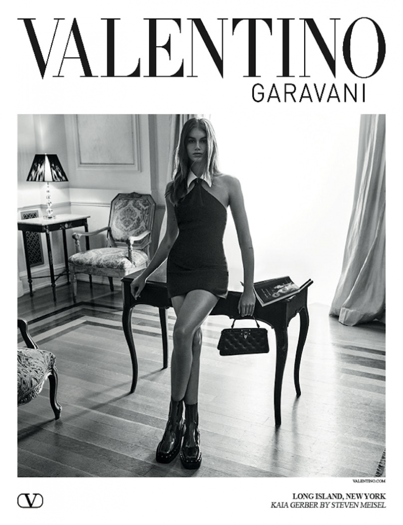 Kaia Gerber featured in  the Valentino advertisement for Autumn/Winter 2023