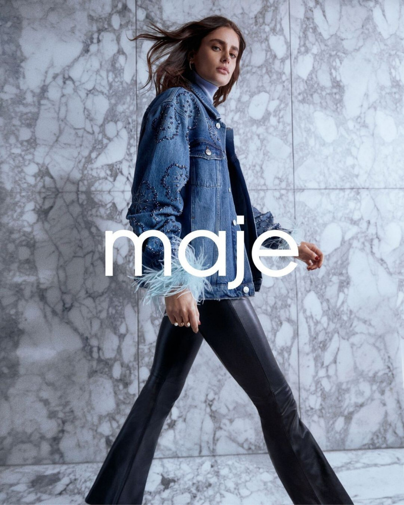 Taylor Hill featured in  the Maje advertisement for Winter 2022