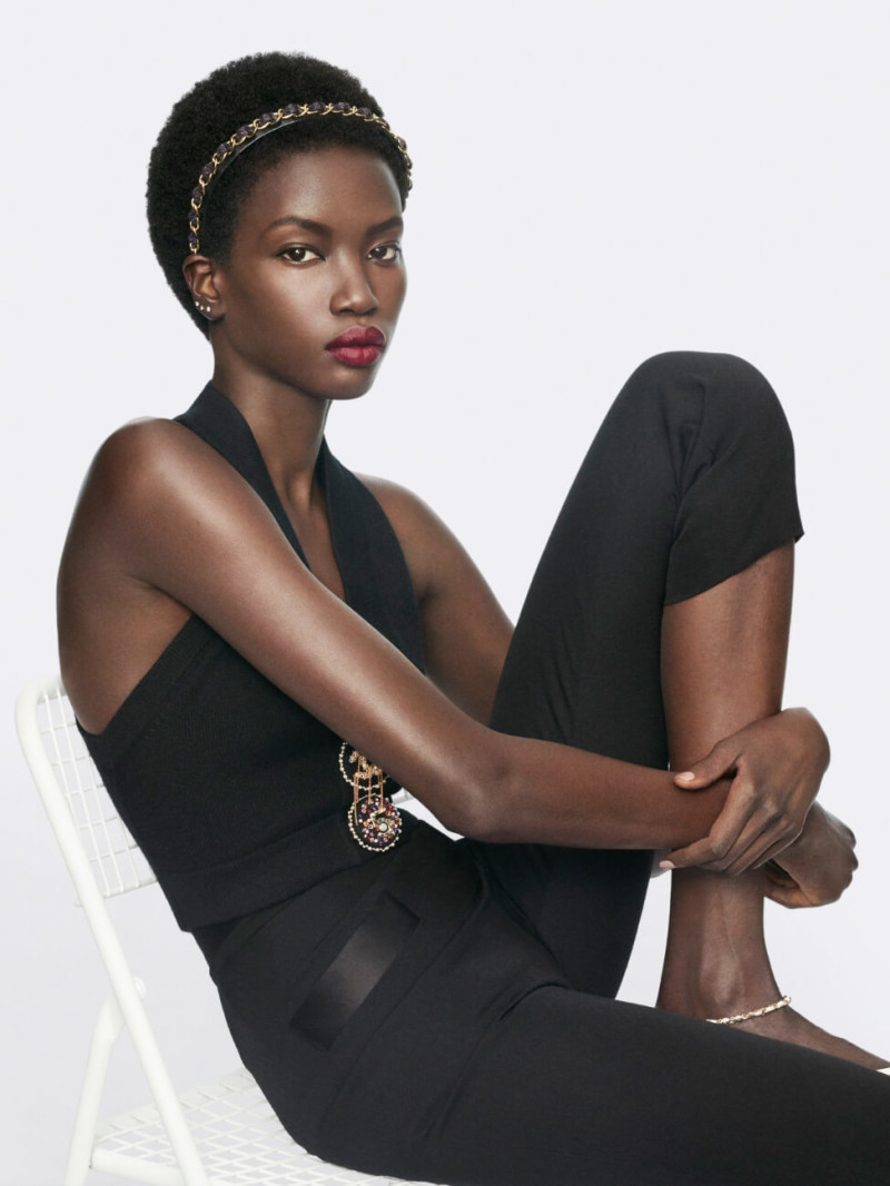 Anok Yai featured in  the Chanel Beauty Rouge Allure Velvet advertisement for Spring/Summer 2023