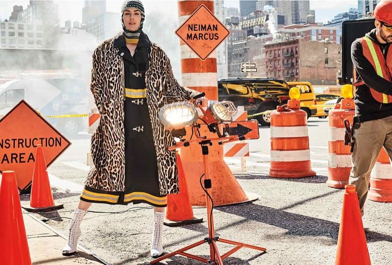 Hilary Rhoda featured in  the Neiman Marcus advertisement for Fall 2018