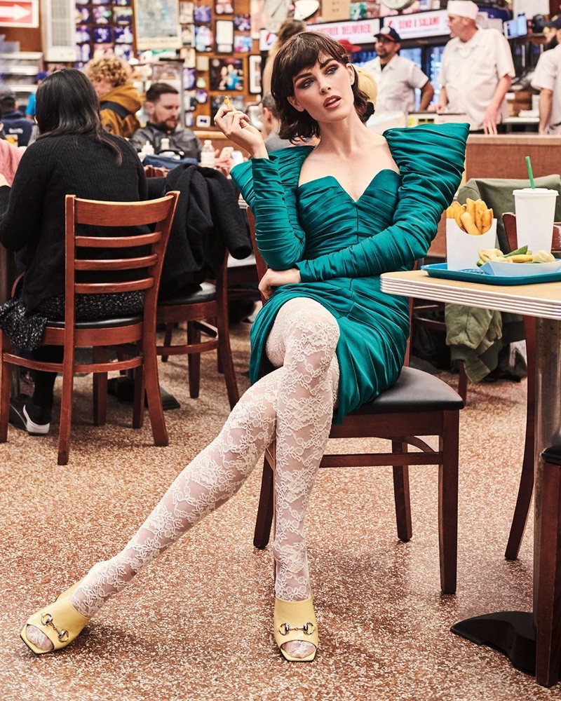 Hilary Rhoda featured in  the Neiman Marcus advertisement for Fall 2018