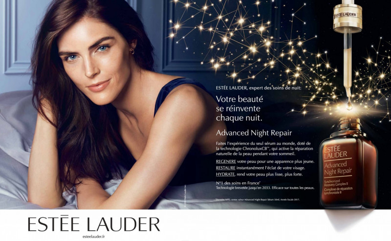 Hilary Rhoda featured in  the Estée Lauder Advanced Night Repair advertisement for Spring/Summer 2018