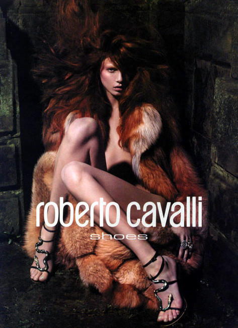 Angela Lindvall featured in  the Roberto Cavalli advertisement for Autumn/Winter 2004