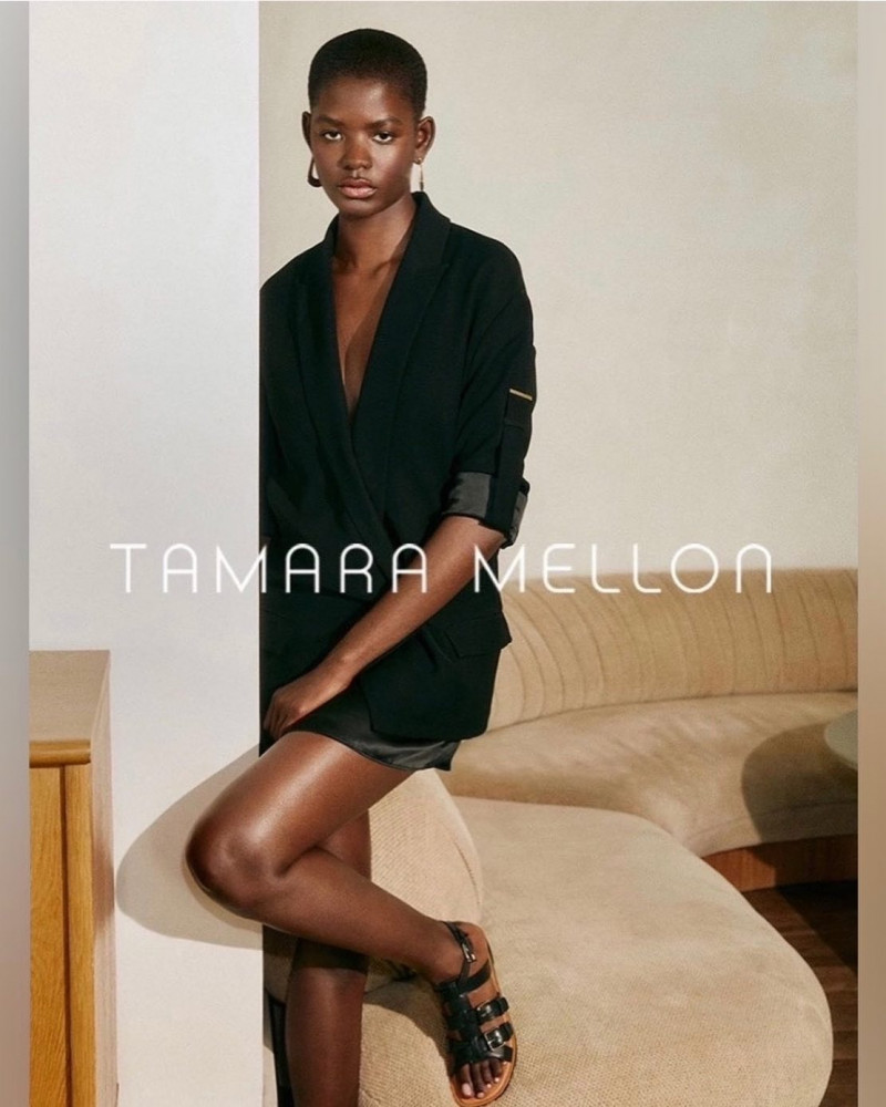 Mouna Fadiga featured in  the Tamara Mellon advertisement for Autumn/Winter 2021