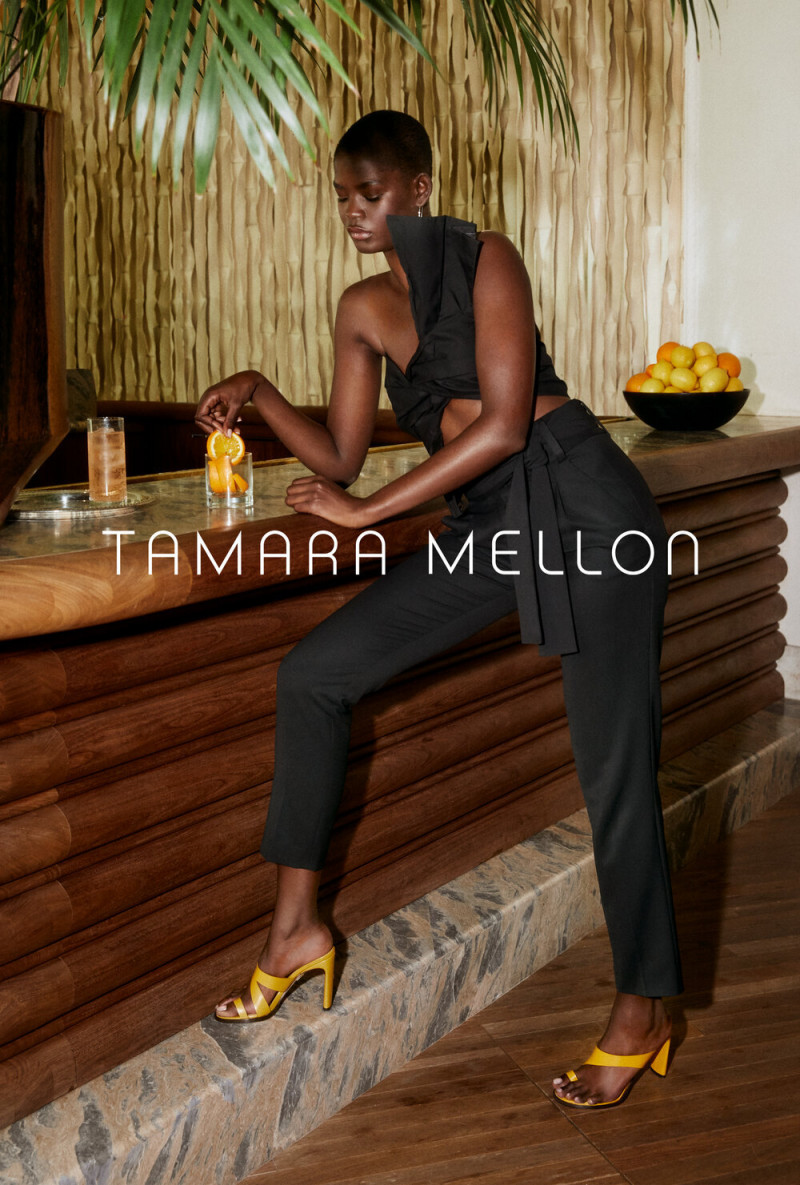 Mouna Fadiga featured in  the Tamara Mellon advertisement for Autumn/Winter 2021