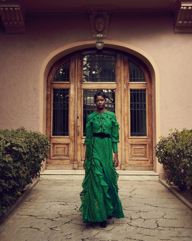 Mouna Fadiga featured in  the Costarellos lookbook for Pre-Fall 2021