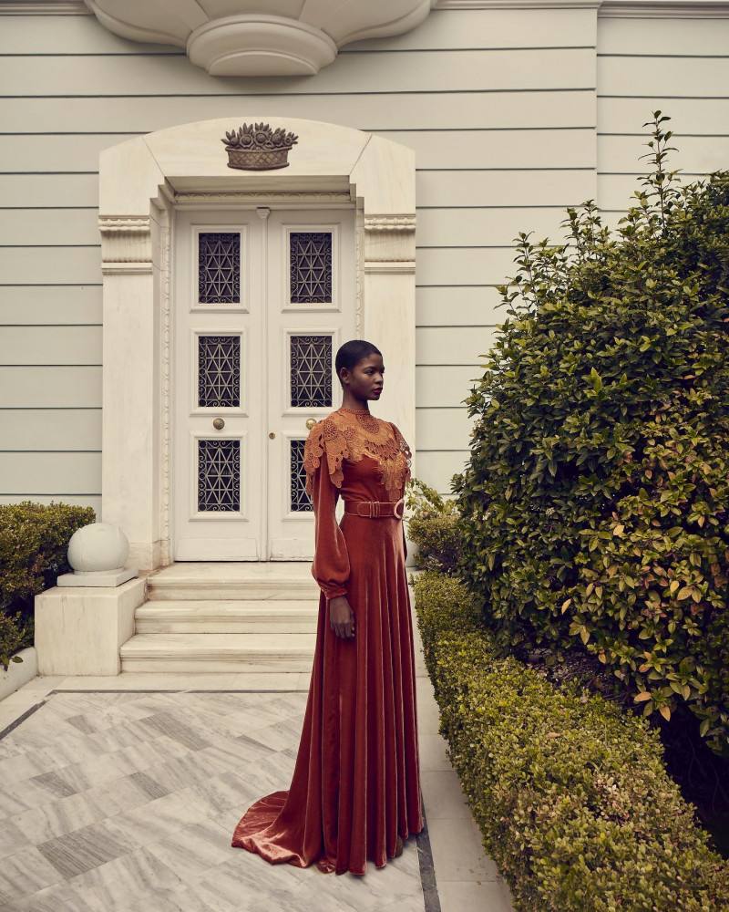 Mouna Fadiga featured in  the Costarellos lookbook for Pre-Fall 2021