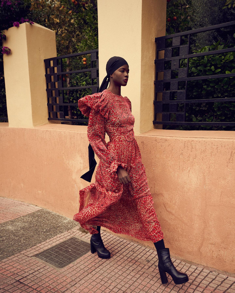 Mouna Fadiga featured in  the Costarellos lookbook for Pre-Fall 2021