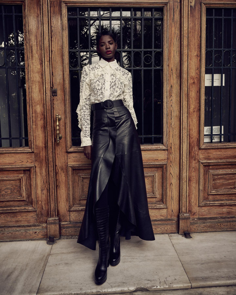 Mouna Fadiga featured in  the Costarellos lookbook for Pre-Fall 2021