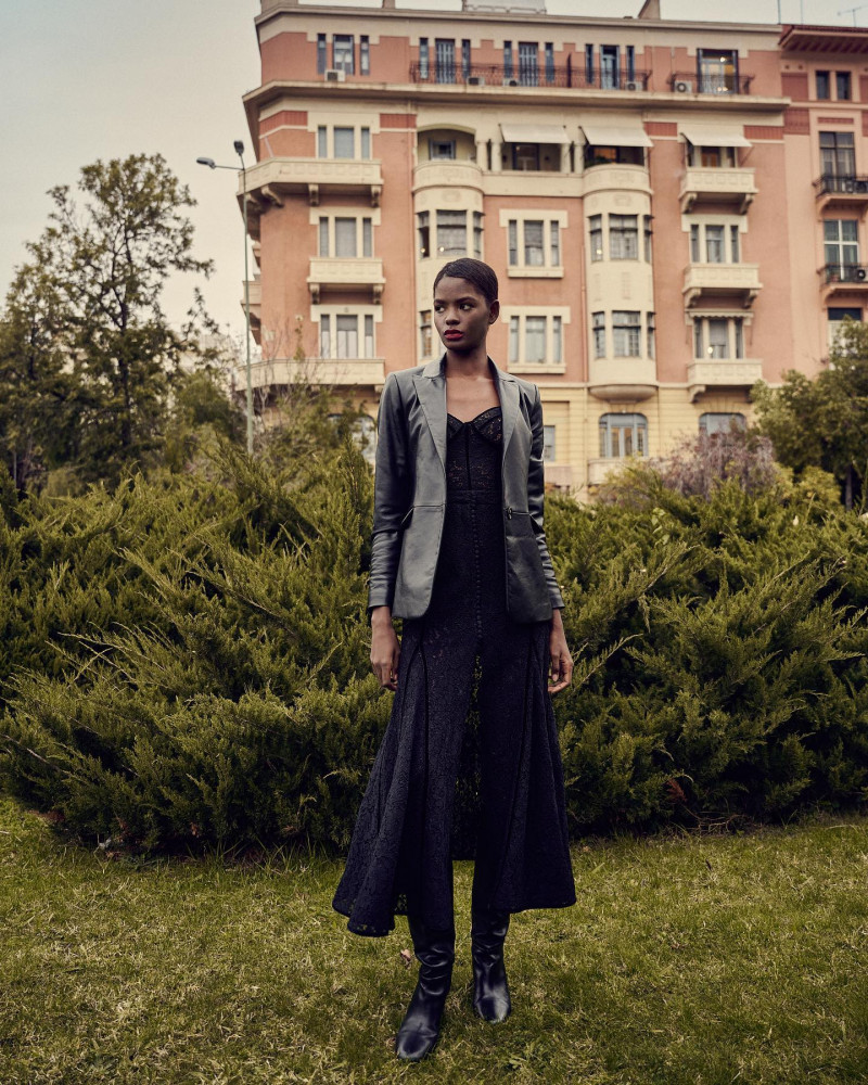 Mouna Fadiga featured in  the Costarellos lookbook for Pre-Fall 2021