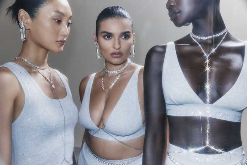 Aweng Chuol featured in  the Swarovski Swarovski x SKIMS 2023 Campaign advertisement for Autumn/Winter 2023