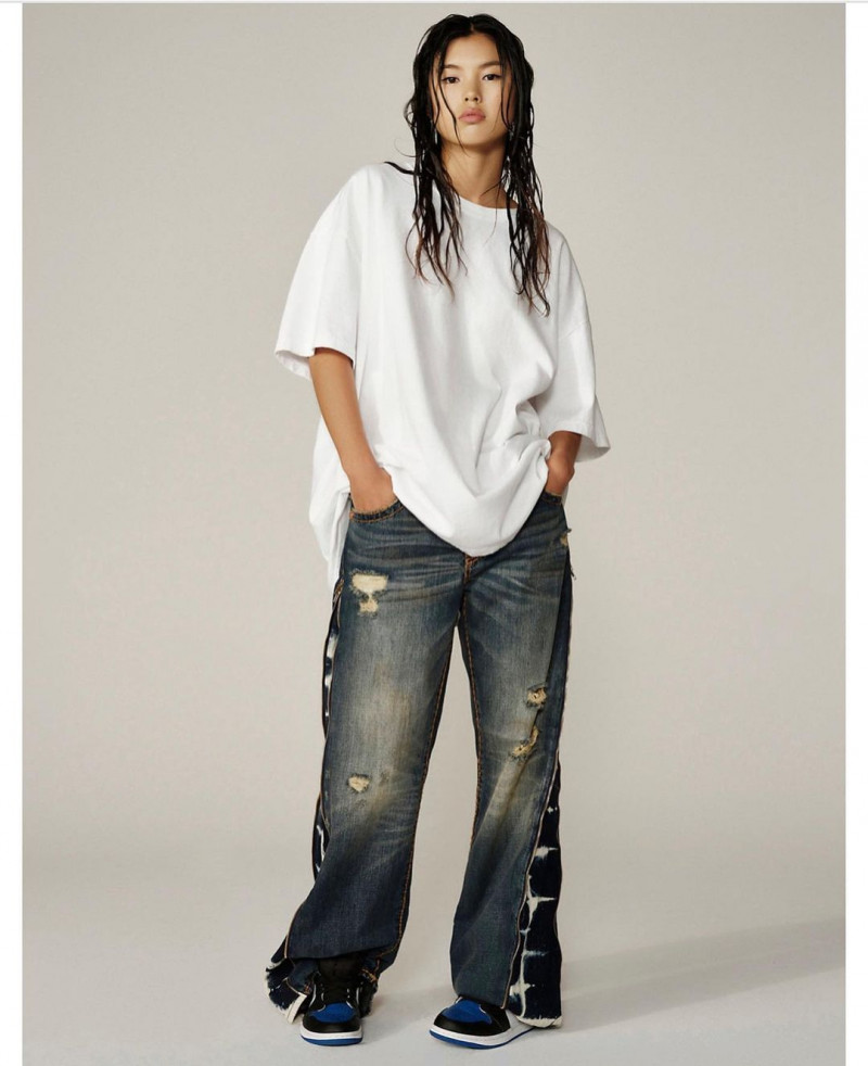 Maggie Yu featured in  the True Religion x Sundae School lookbook for Winter 2022