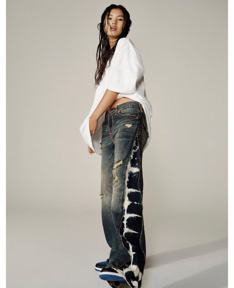 Maggie Yu featured in  the True Religion x Sundae School lookbook for Winter 2022