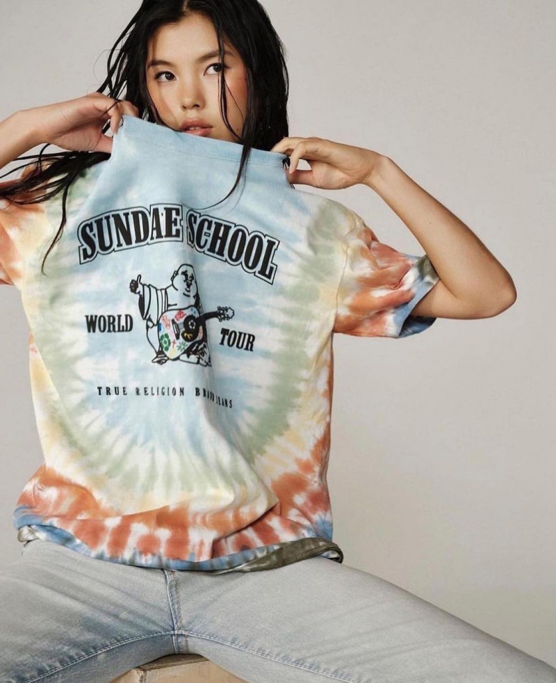 Maggie Yu featured in  the True Religion x Sundae School lookbook for Winter 2022