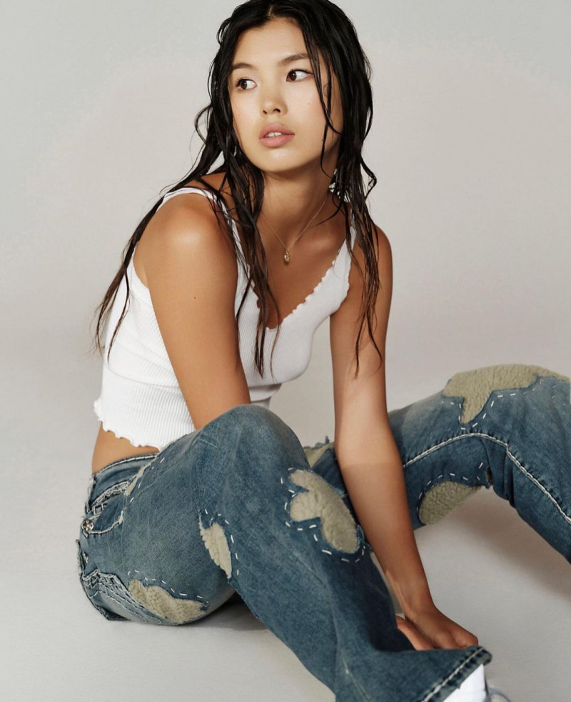 Maggie Yu featured in  the True Religion x Sundae School lookbook for Winter 2022