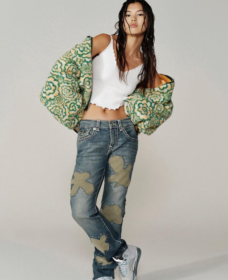 Maggie Yu featured in  the True Religion x Sundae School lookbook for Winter 2022