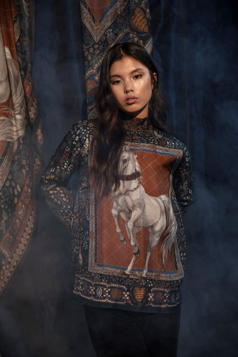 Maggie Yu featured in  the Sabina Savage advertisement for Autumn/Winter 2021