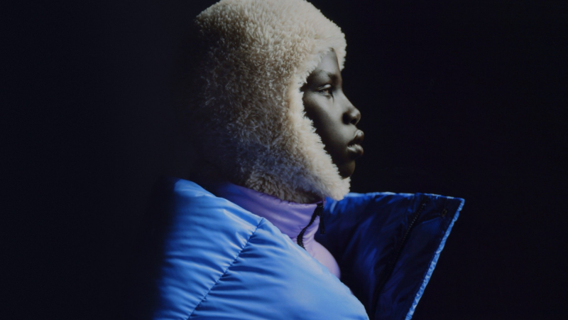 Naomi Apajok featured in  the Moncler For the Love of Winter advertisement for Autumn/Winter 2023