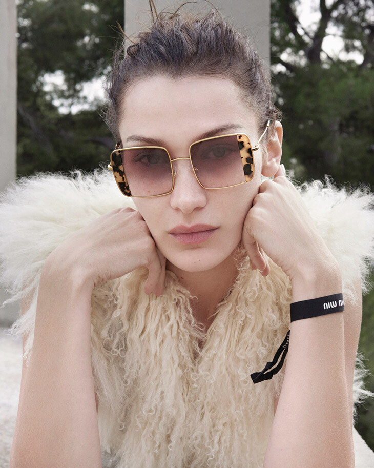 Bella Hadid featured in  the Miu Miu Eyewear advertisement for Spring/Summer 2020