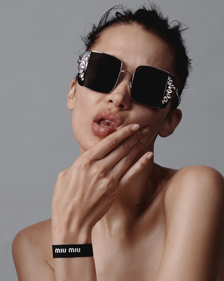 Bella Hadid featured in  the Miu Miu Eyewear advertisement for Spring/Summer 2020