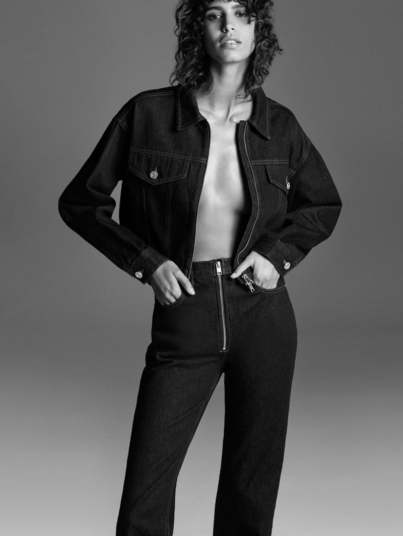 Mica Arganaraz featured in  the Frame Denim advertisement for Winter 2022