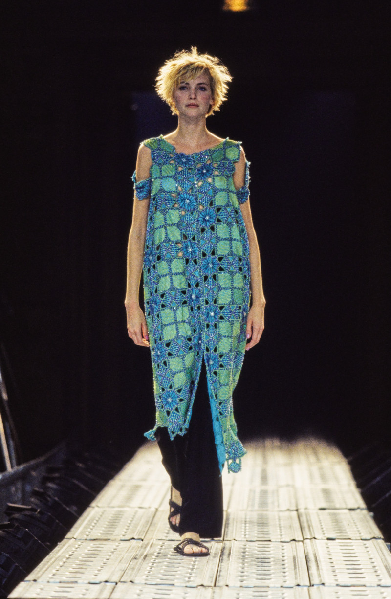 Nadja Auermann featured in  the Yohji Yamamoto fashion show for Spring/Summer 1997