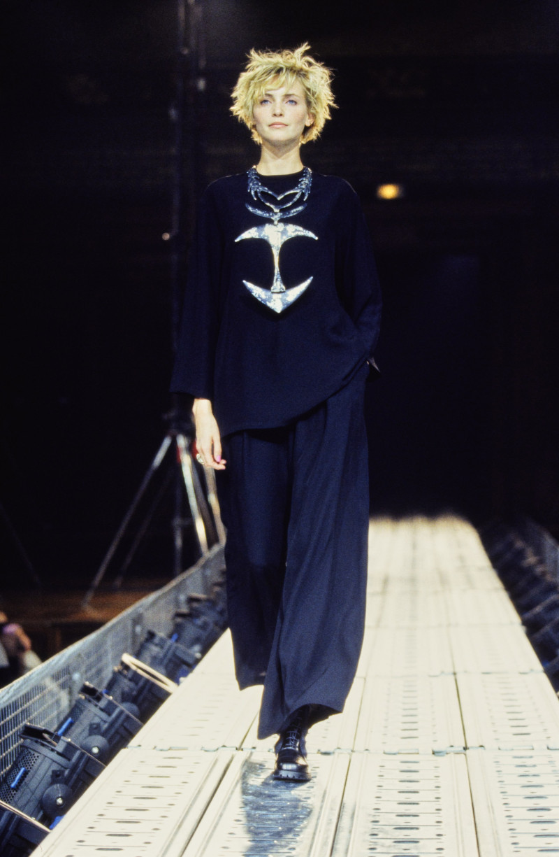 Nadja Auermann featured in  the Yohji Yamamoto fashion show for Spring/Summer 1997