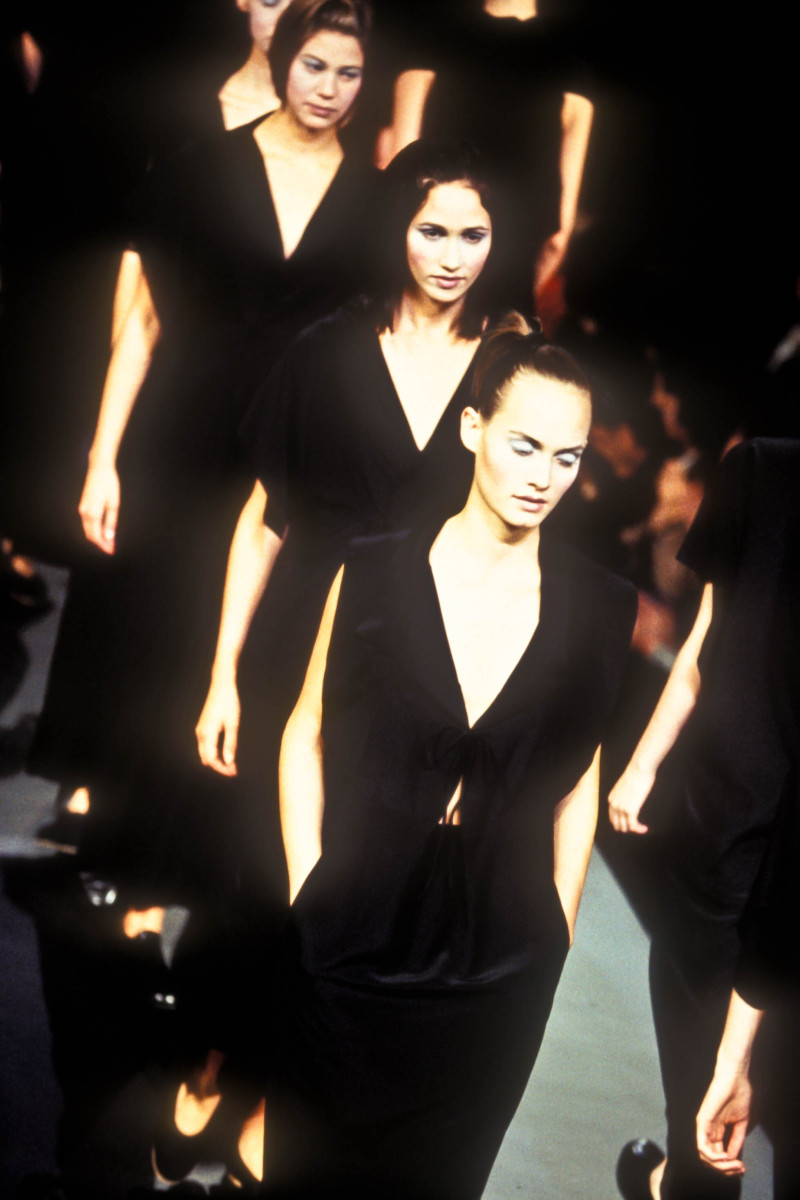 Amber Valletta featured in  the Yohji Yamamoto fashion show for Spring/Summer 1995