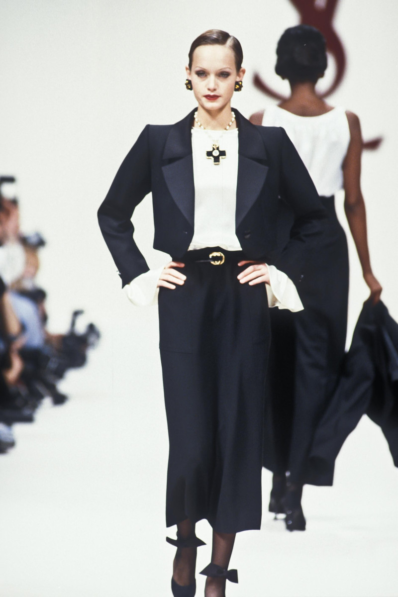 Amber Valletta featured in  the Saint Laurent fashion show for Autumn/Winter 1993