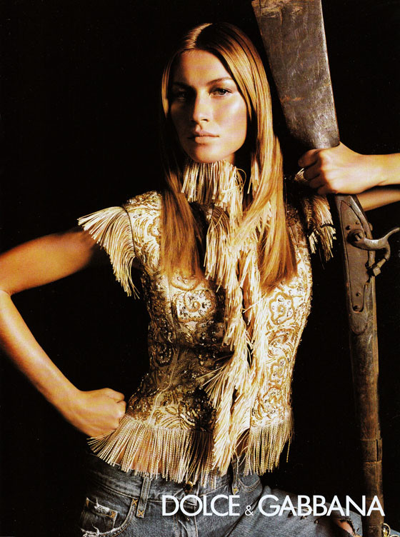 Gisele Bundchen featured in  the Dolce & Gabbana advertisement for Spring/Summer 2001
