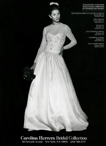 Gisele Bundchen featured in  the Carolina Herrera Bridal advertisement for Autumn/Winter 1996
