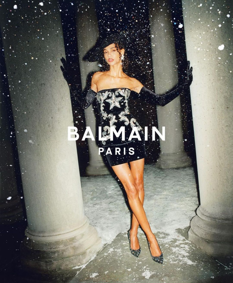 Barbara Valente featured in  the Balmain advertisement for Holiday 2023