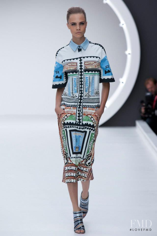 Cara Delevingne featured in  the Mary Katrantzou fashion show for Spring/Summer 2013