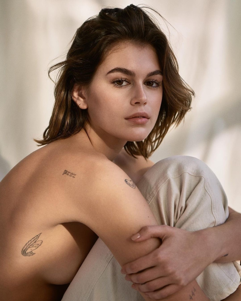 Kaia Gerber featured in  the Calvin Klein MyCalvins advertisement for Spring 2021