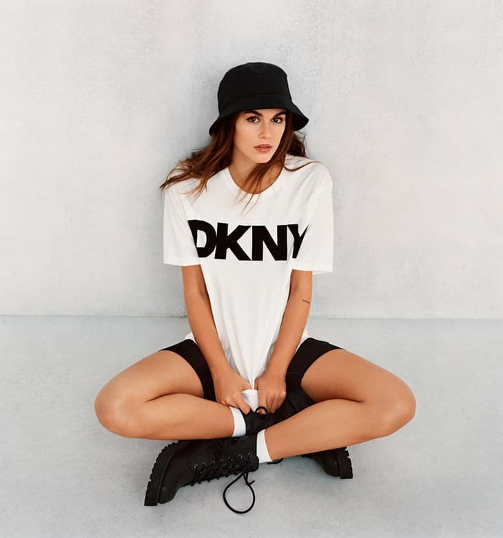 Kaia Gerber featured in  the DKNY advertisement for Spring 2024