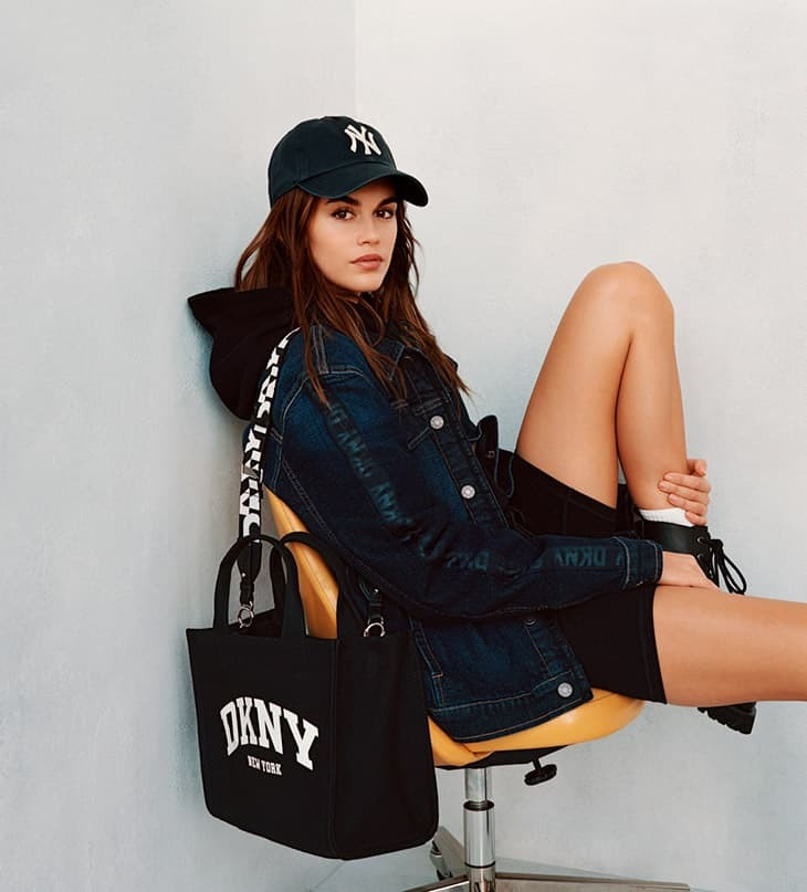 Kaia Gerber featured in  the DKNY advertisement for Spring 2024